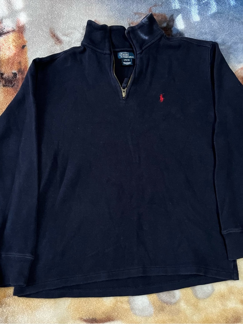 Polo Ralph Lauren Navy Quarter Zip Long Sleeve Sweater Youth Size Large (16-18)